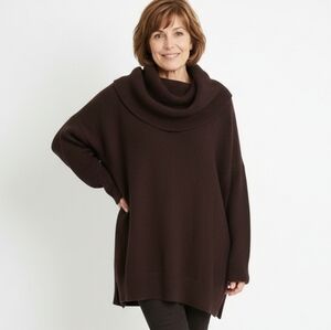 Planet By Lauren G Lagenlook Brown Pima Cotton Ribbed Cowl Neck Sweater One Size